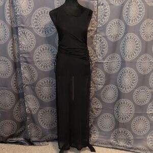 Black Sleeveless Ruched Sheer Maxi Dress - Women's